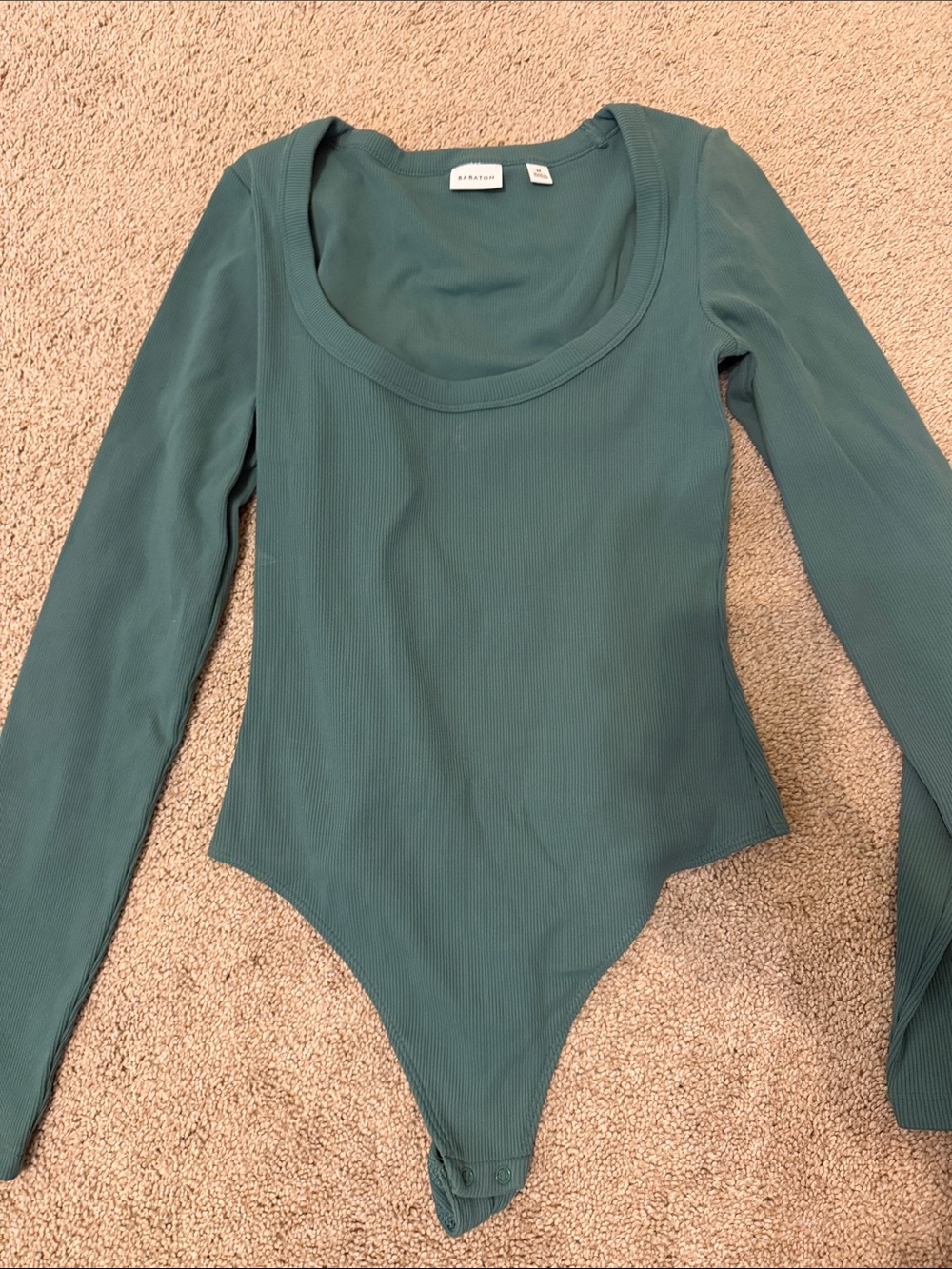 Aritzia Teal Ribbed Long-Sleeve Scoop Neck Bodysuit